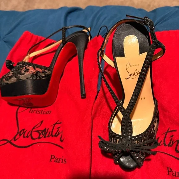 Christian Louboutin Black Patent Leather Platform Heels with Swarovski crystals - Picture 15 of 15